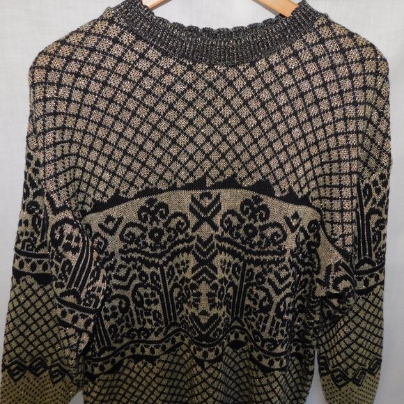 Vintage Separate Scene Womens L Black Gold Metallic Pullover Knit Sweater Retro - Picture 13 of 16